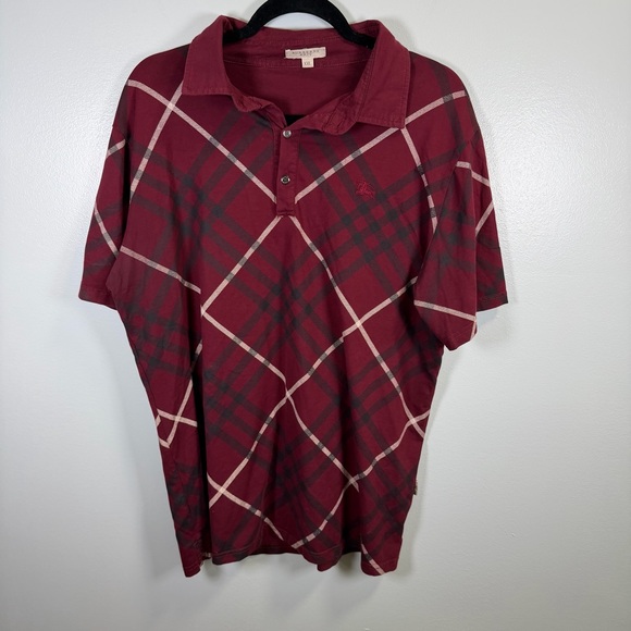 Burberry Brit Burgundy Checkered Polo Shirt Sz XXL - Picture 1 of 11